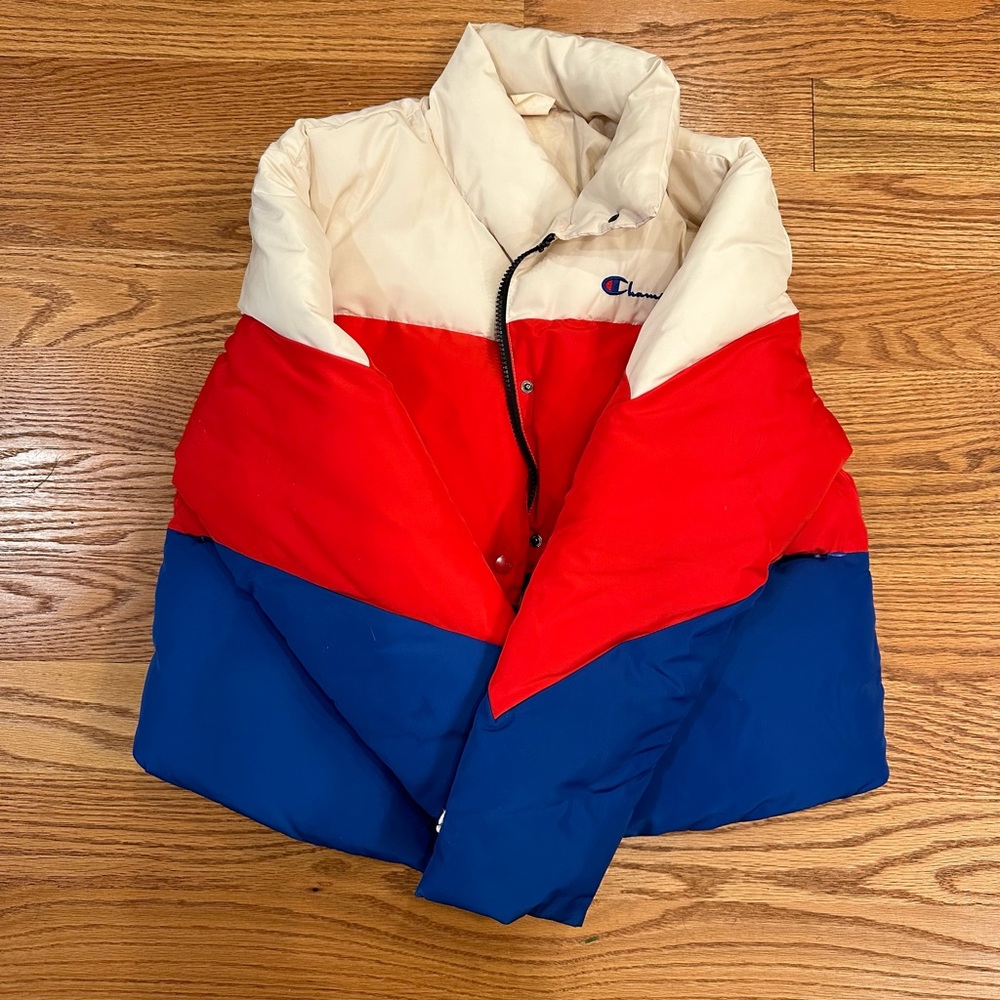 champion red white and blue puffer size xs
